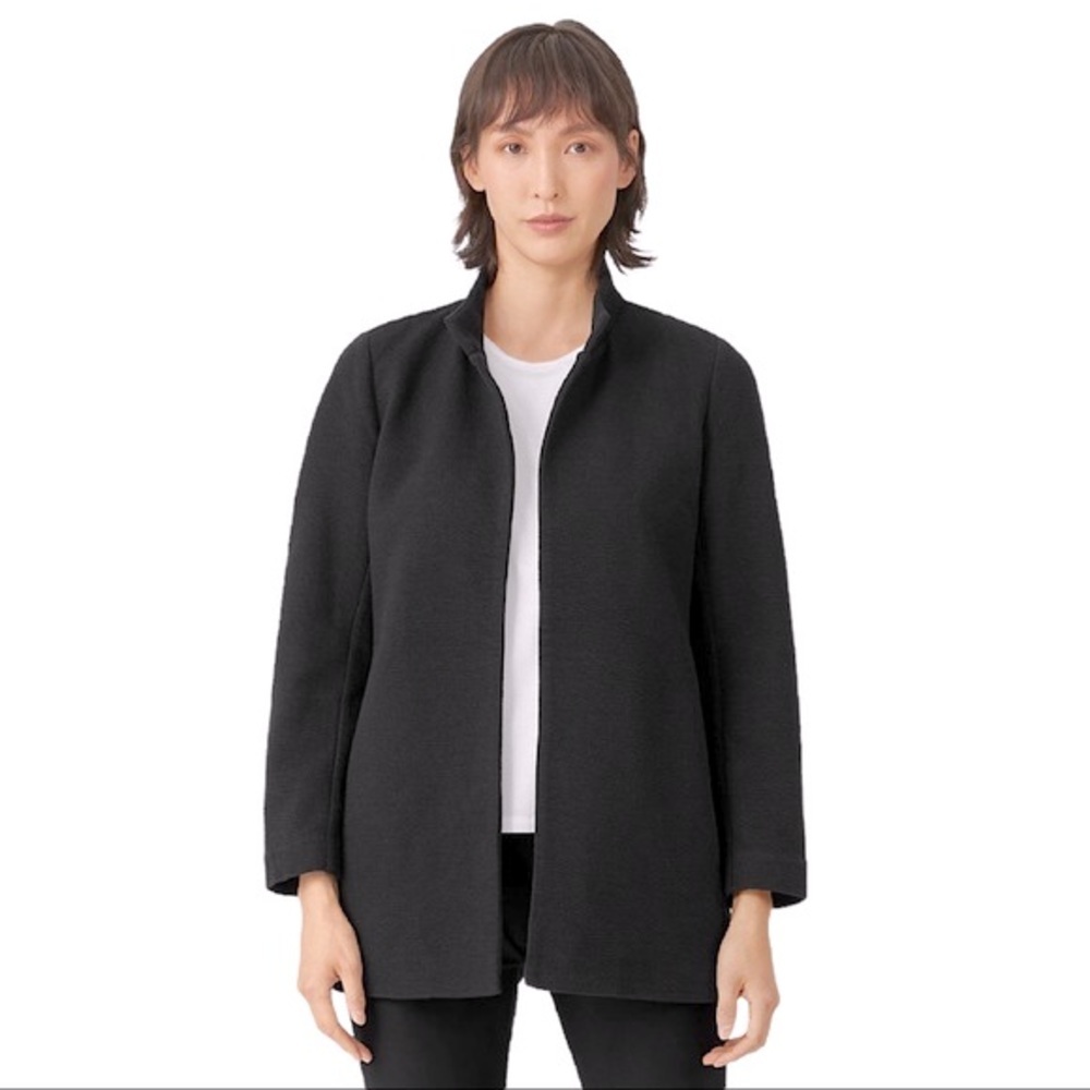 EILEEN FISHER Textured Silk Sponge Open Front Jacket